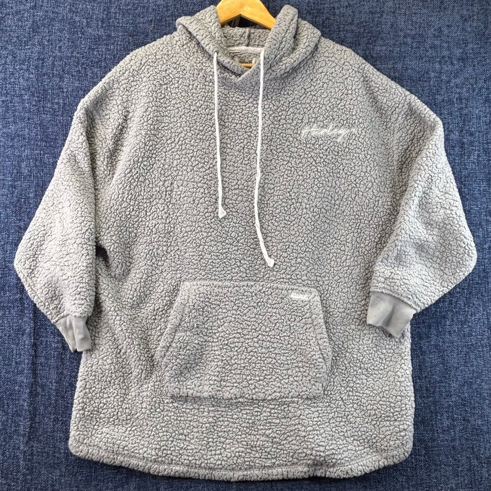 Hurley Hoodie Womens Large Grey Polyester Sherpa Fleece Oversized Pullover